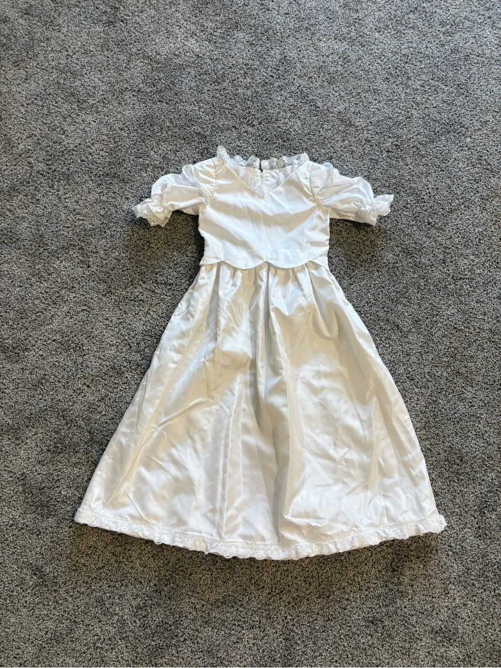 Vintage White Lace Trim Flower Girls' Satin Dress